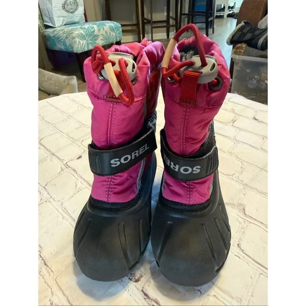 Sorel Kids Size 8 Flurry Durable Snow Boots Red Pink Winter Water Resistant